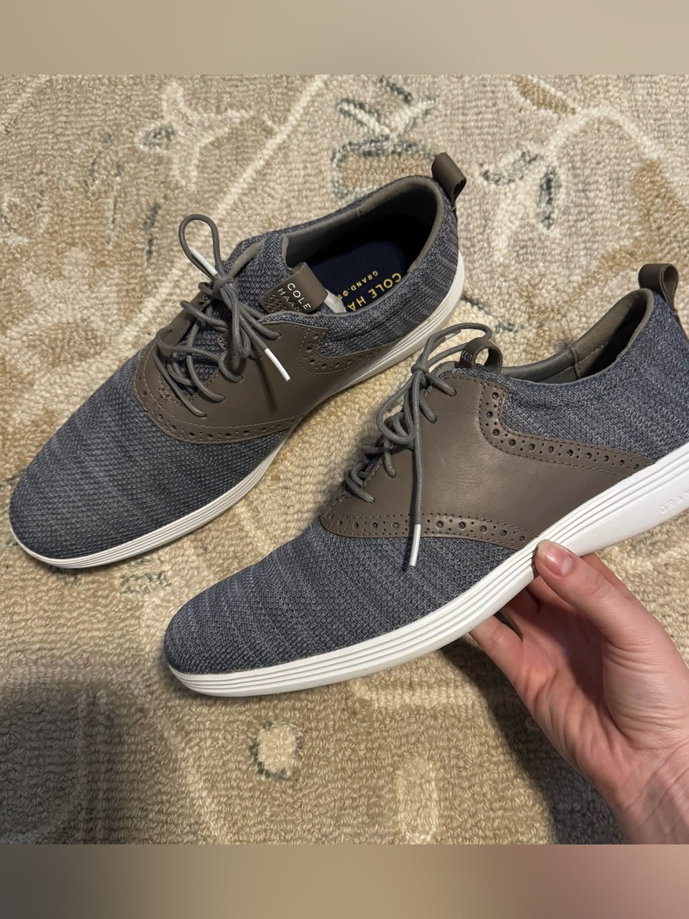 Cole Haan Grand Tour Knit Oxford C31346 Mens Blue Gray Knit Casual Shoes US 11.5